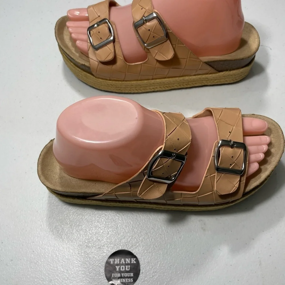 Wells Tan Quilted Double Strap Sandals Size SB-70